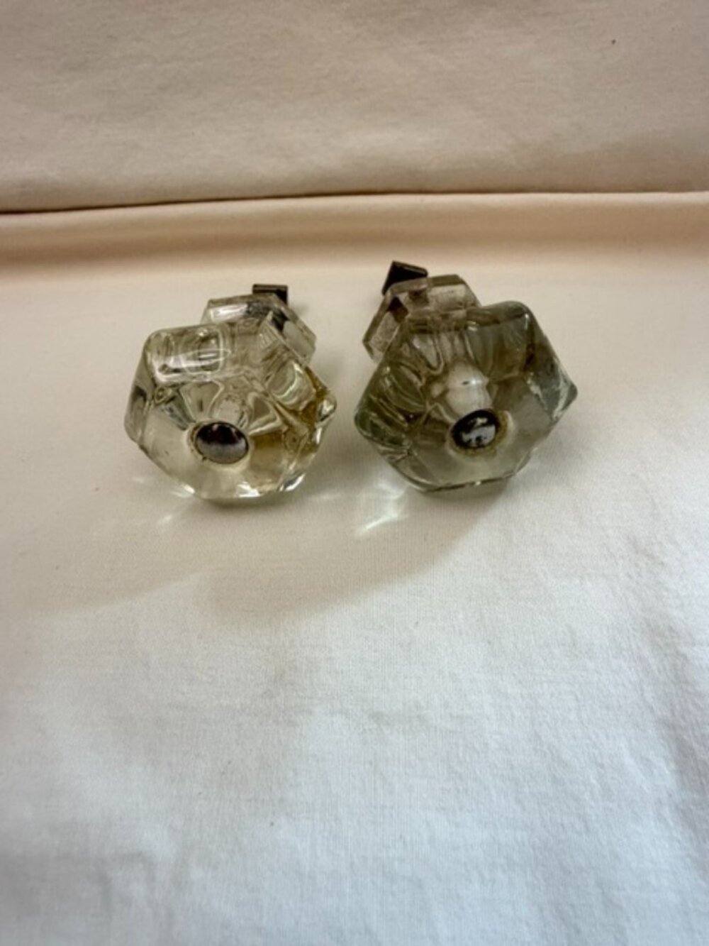 Pair Antique Glass Drawer Pulls